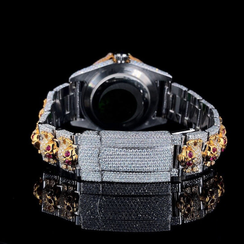 Customised Skull Design VVS Moissanite Diamond Hip Hop Watch For Men