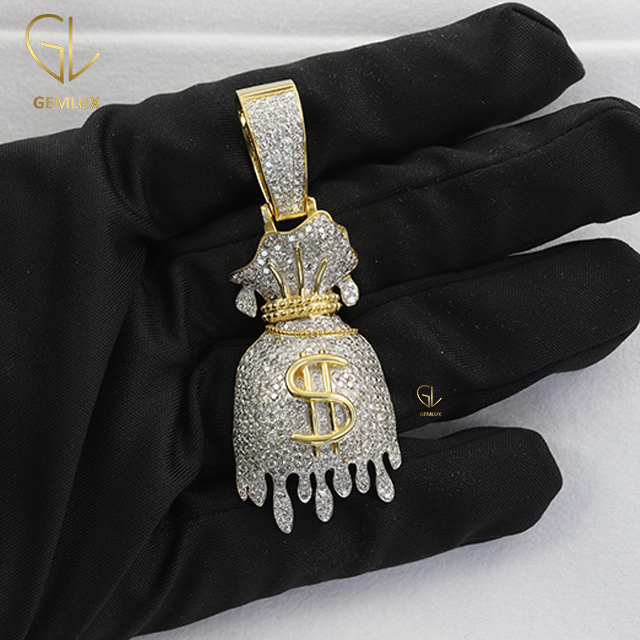 Stylish Fully Iced Out Drip Money Bag Dollar Sign Hiphop Pendant