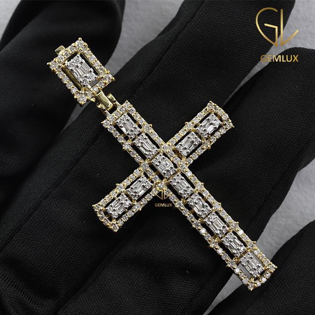 Fine 925 Jewelry Baguette Cut Moissanite Diamond Cross Pendant