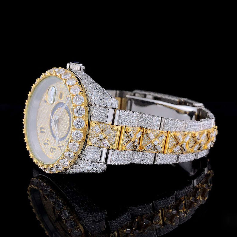 Iced Out Arabic Dial 24 Number D VVS Moissanite Diamond Watch