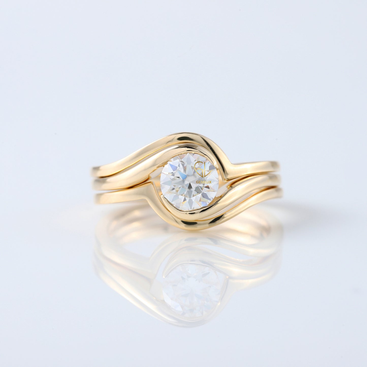 1 ct Round Cut Lab Grown Diamond Solitaire Bypass Trio Ring Set