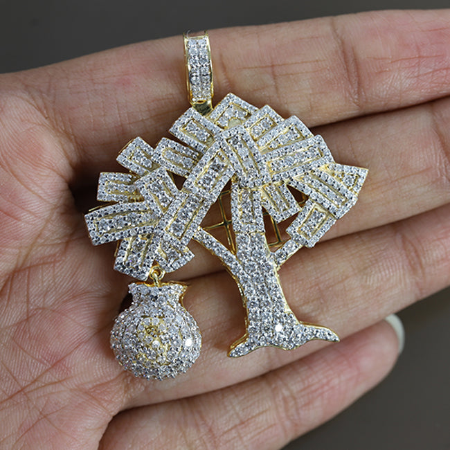 HipHop Iced Out Money Tree With Money Bag Pendant