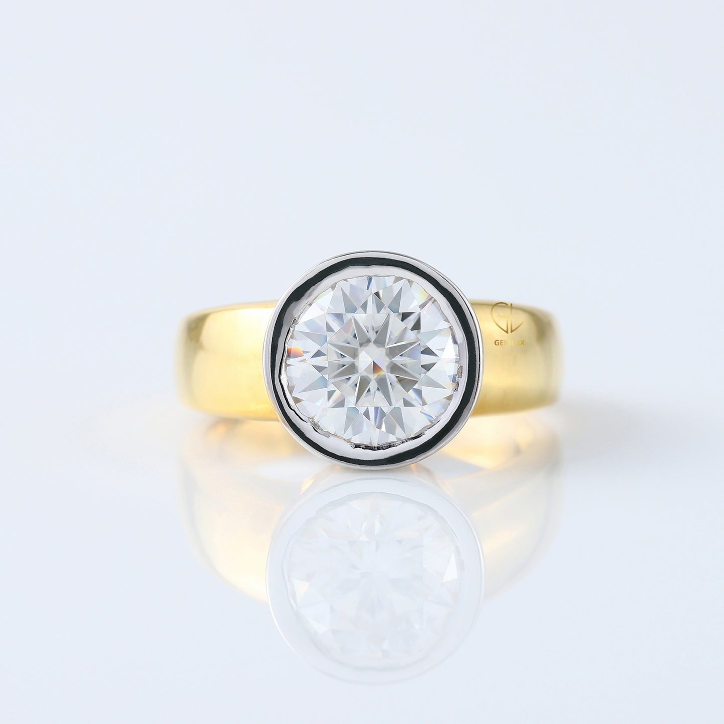 3.35 carat Round Cut Moissanite Bezel Set Solitaire Ring