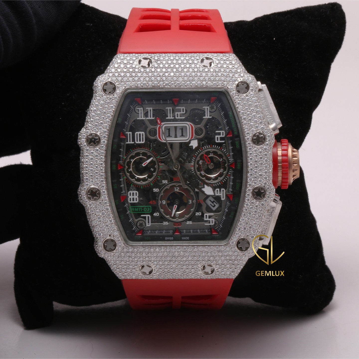 Bling Bling VVS Moissanite Red Strap Branded Watch