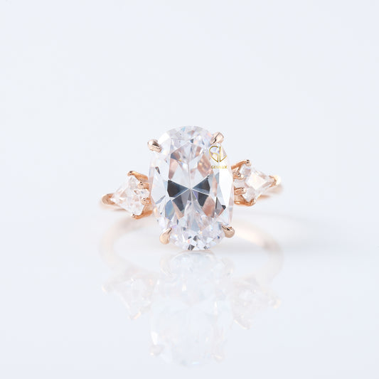 3 Ct Oval Cut Lab Grown ring, Three Stone oval cut Engagement Ring