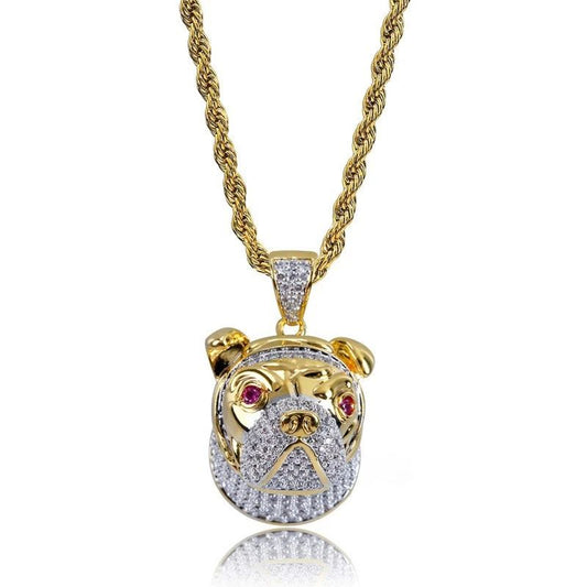 Bling Bling Solid Gold Plated Hip Hop Dog Head Pendant