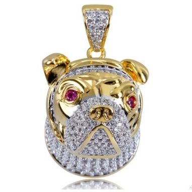 Bling Bling Solid Gold Plated Hip Hop Dog Head Pendant