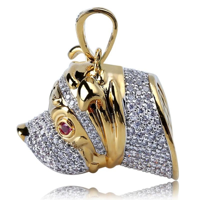Bling Bling Solid Gold Plated Hip Hop Dog Head Pendant