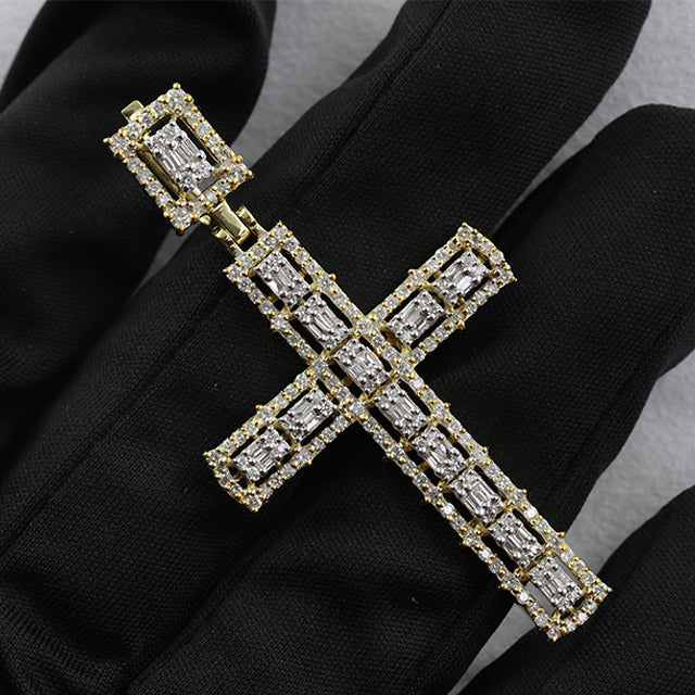 Fine 925 Jewelry Baguette Cut Moissanite Diamond Cross Pendant