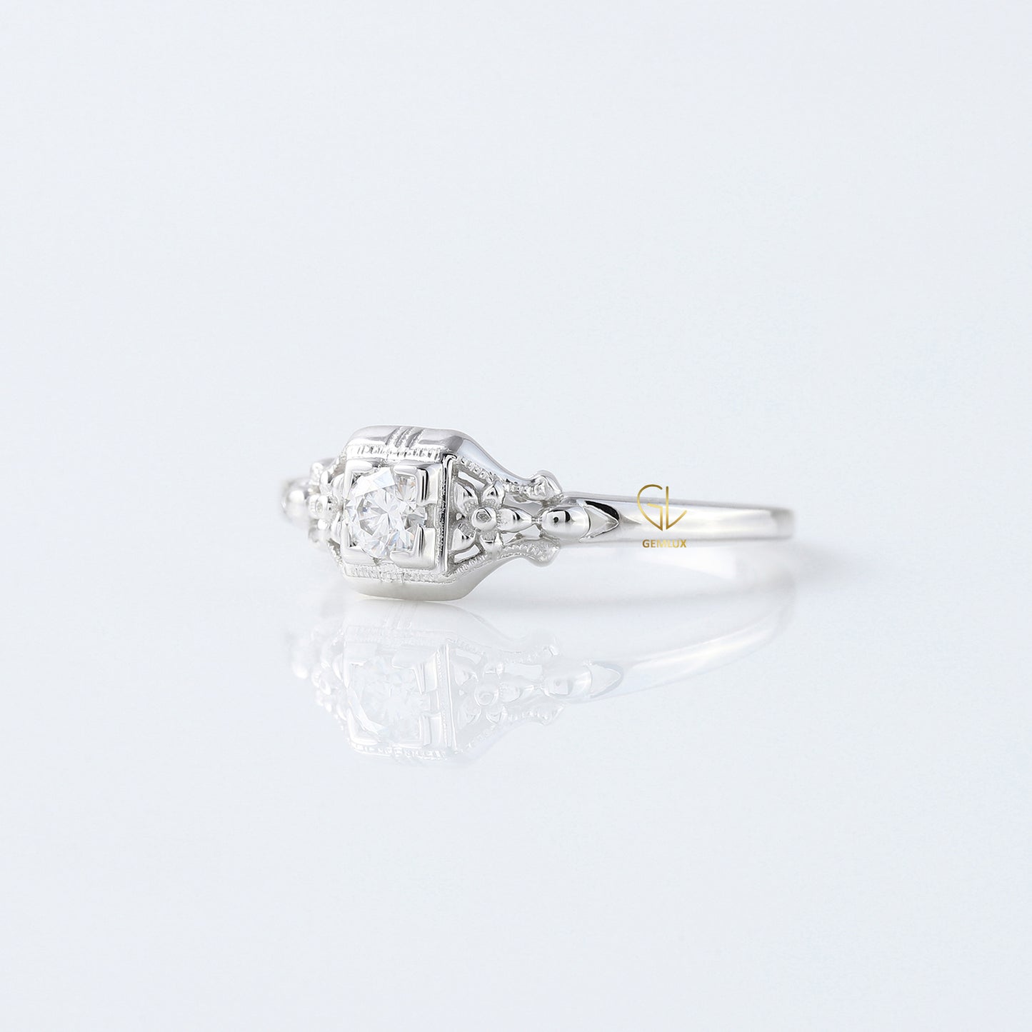 Antique Filigree Lab Grown Diamond Vintage Art Deco Engagement Ring