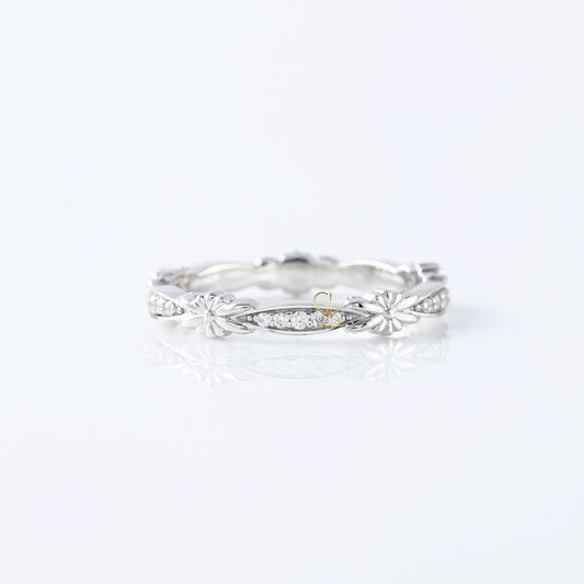 Art Deco Antique Flower Filigree Lab Grown Wedding Band