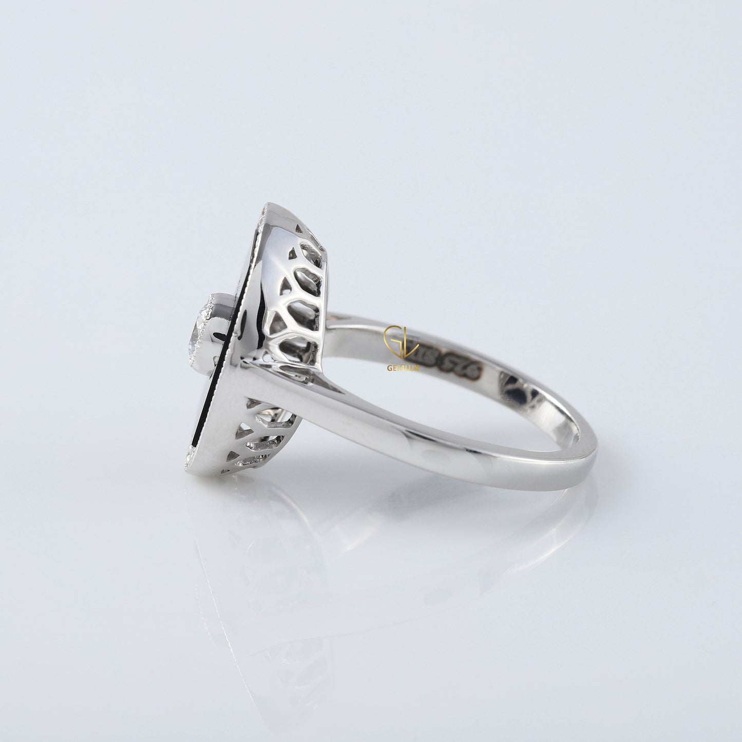 Art Deco Round Lab Grown Black Enamel Engagement Ring