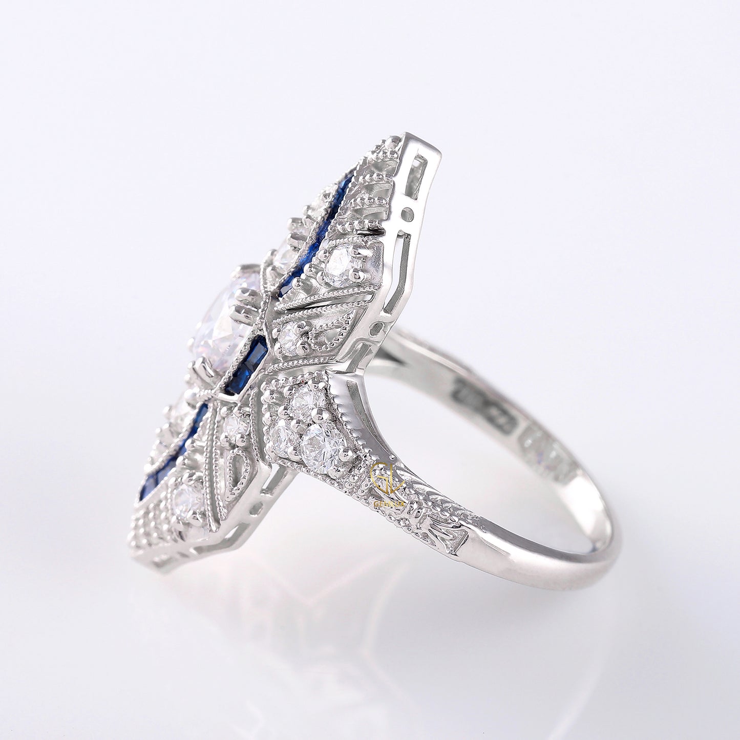 Art Deco Round Moissanite Cocktail Ring