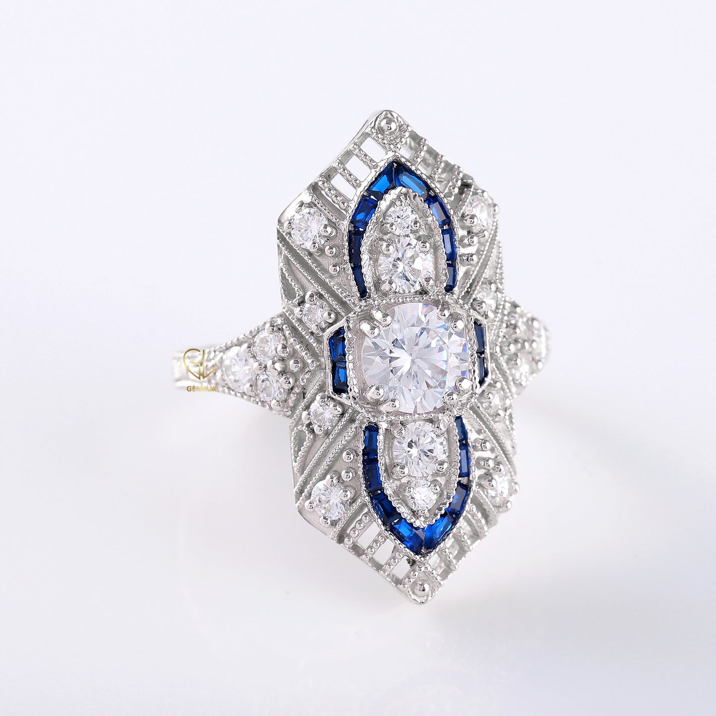 Art Deco Round Moissanite Cocktail Ring