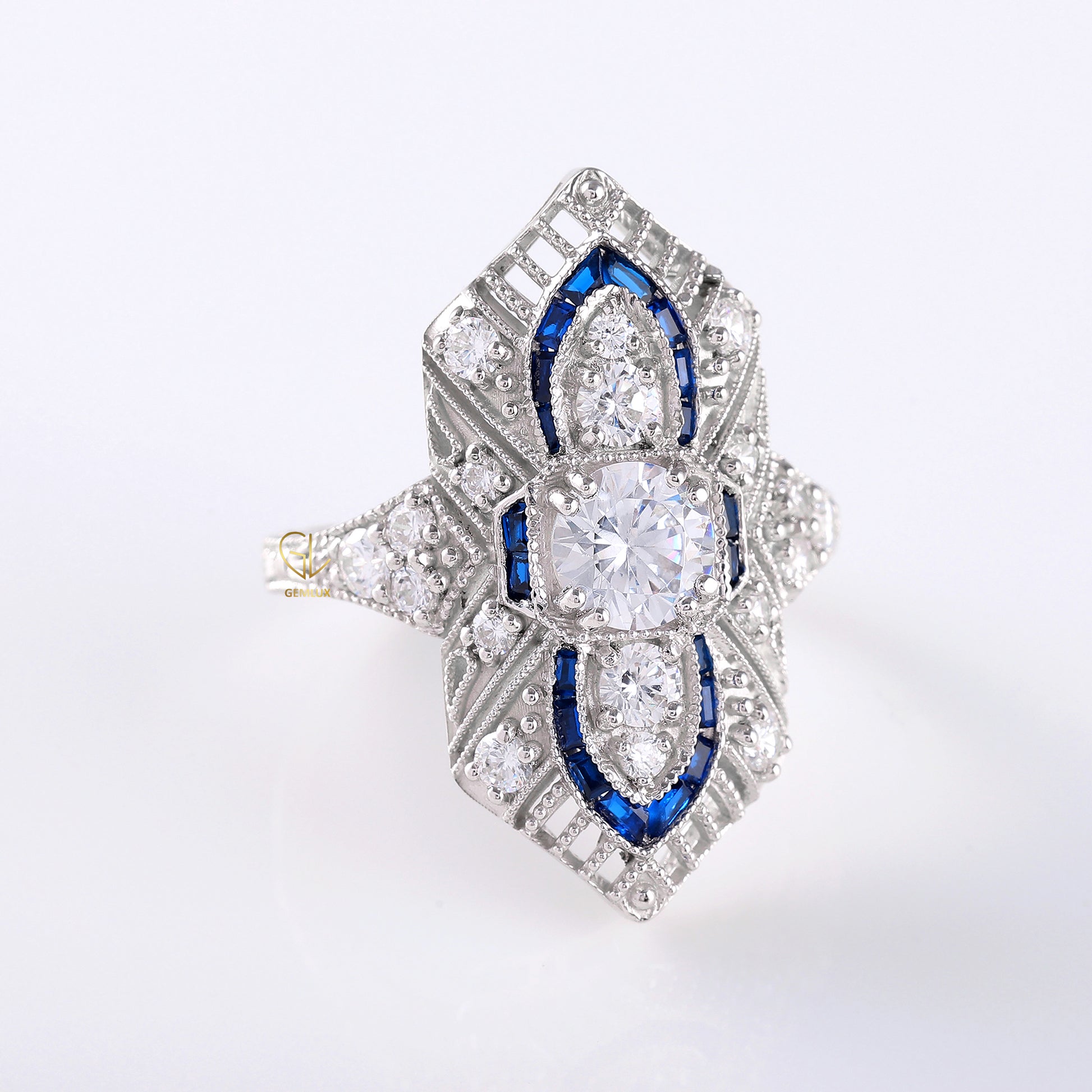 Art Deco Round Moissanite Cocktail Ring