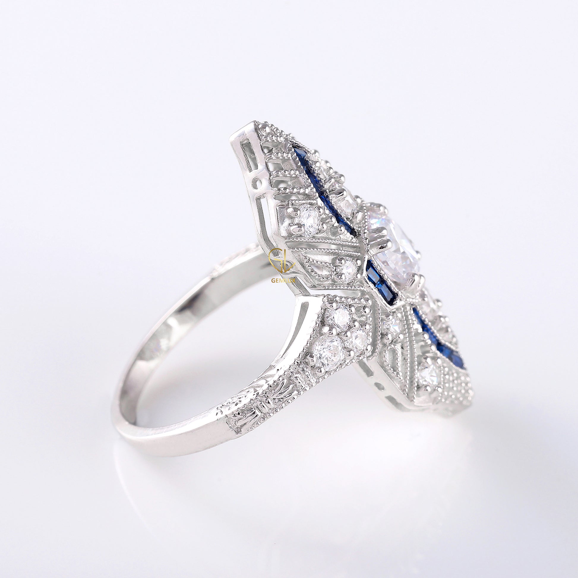 Art Deco Round Moissanite Cocktail Ring
