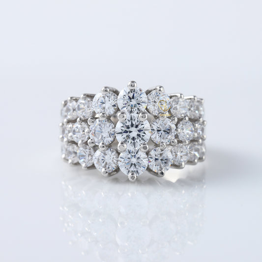 Art Deco Three Row Round Moissanite Half Eternity Wedding Band