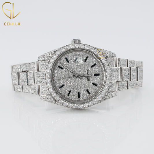 Automatic Movement Full White Iced Out D VVS Moissanite Diamond Watch
