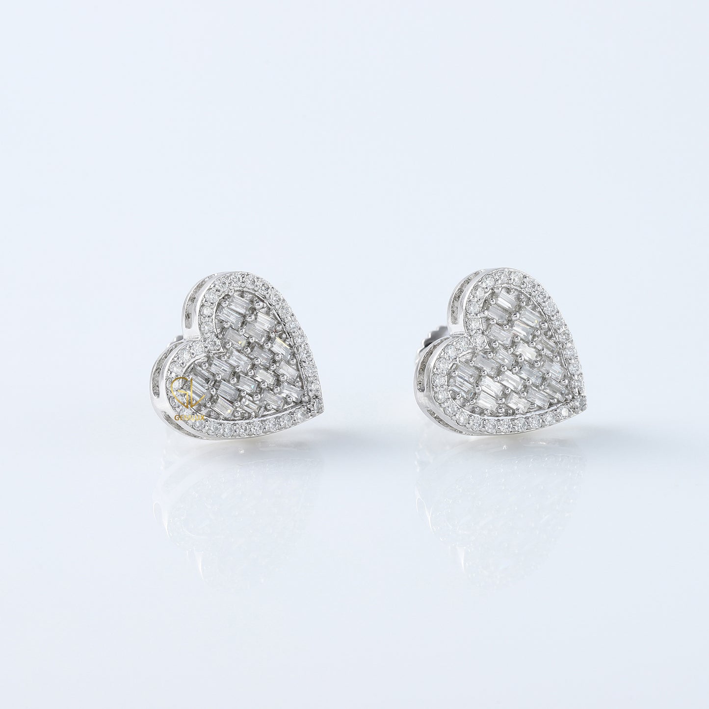 Baguette & Round Cut Lab Grown Diamond Heart Shape Stud Earring