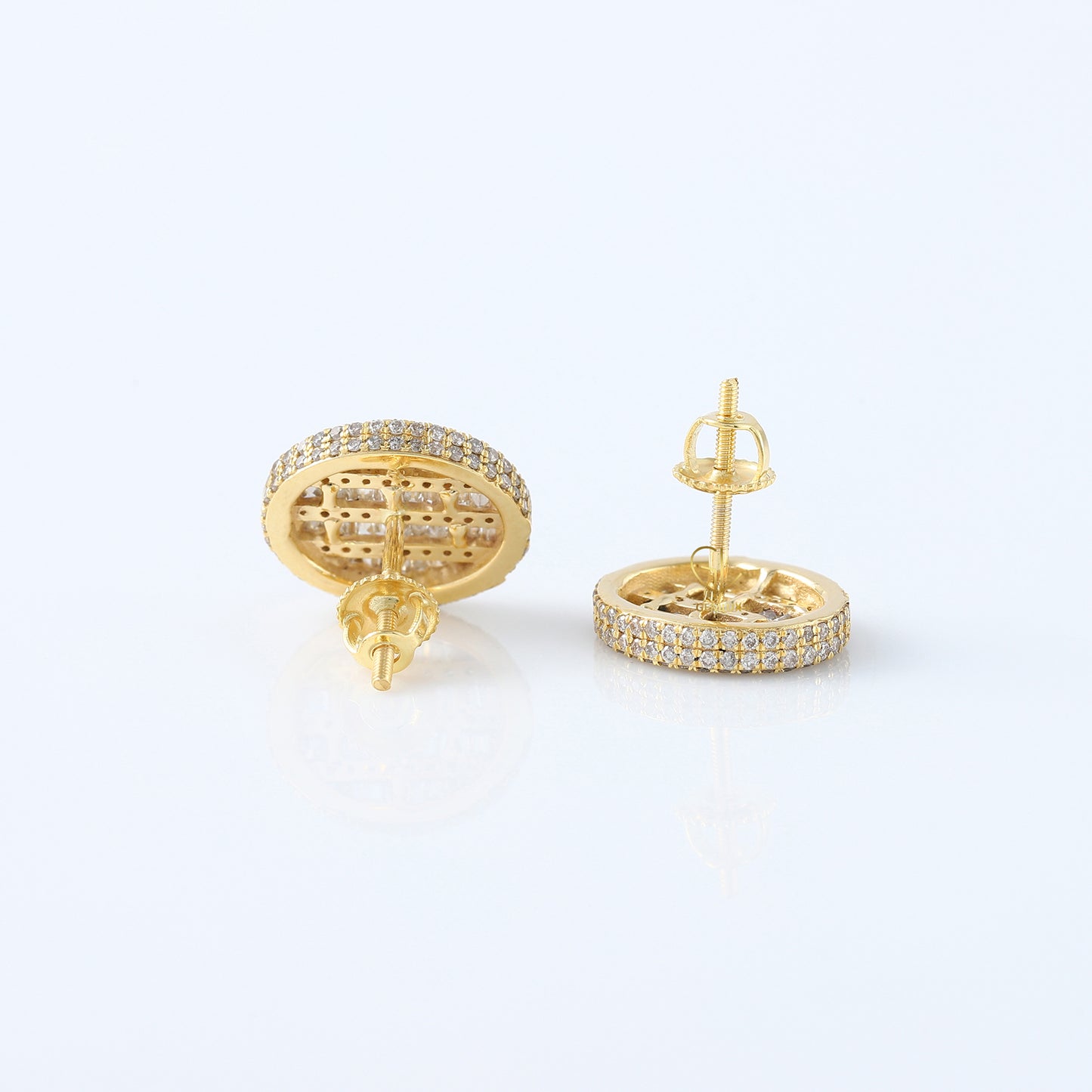 Baguette & Round Cut Lab Grown Yellow Gold Stud Earrings