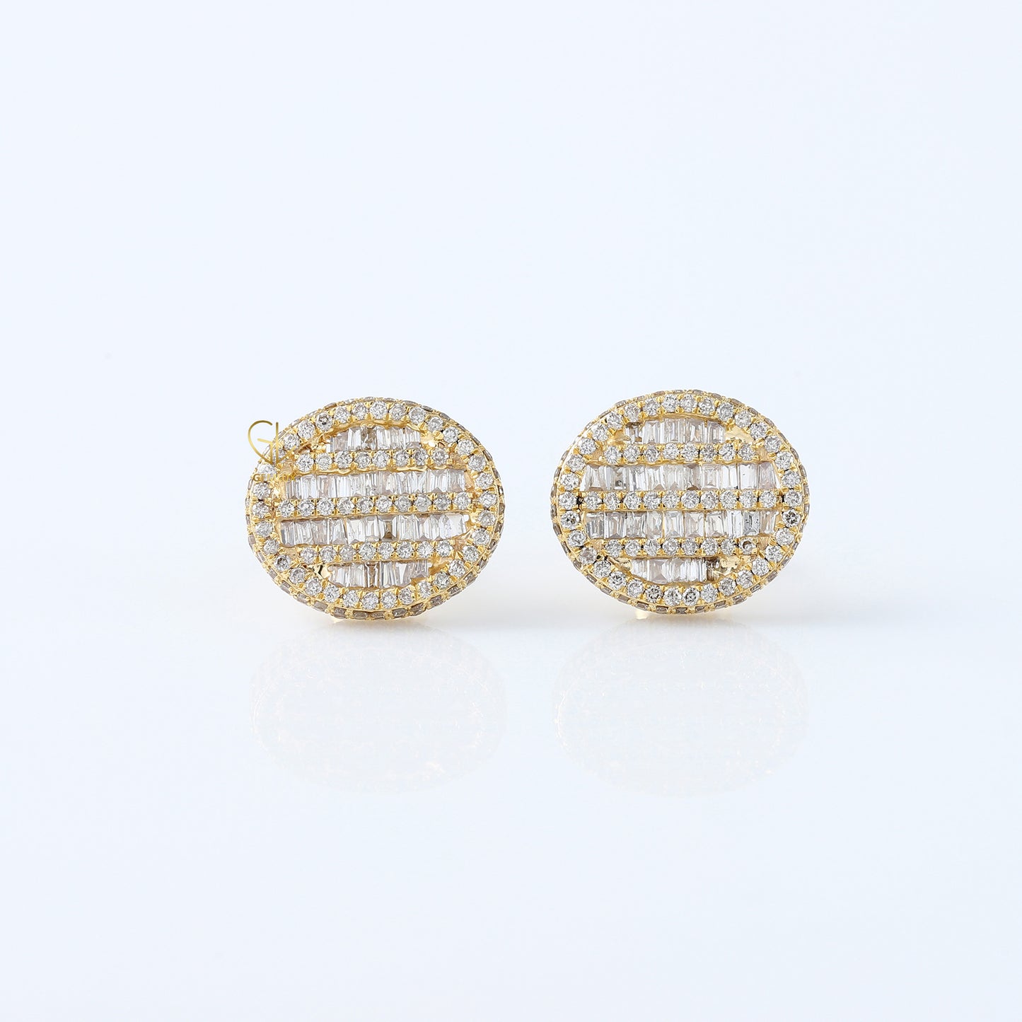 Baguette & Round Cut Lab Grown Yellow Gold Stud Earrings