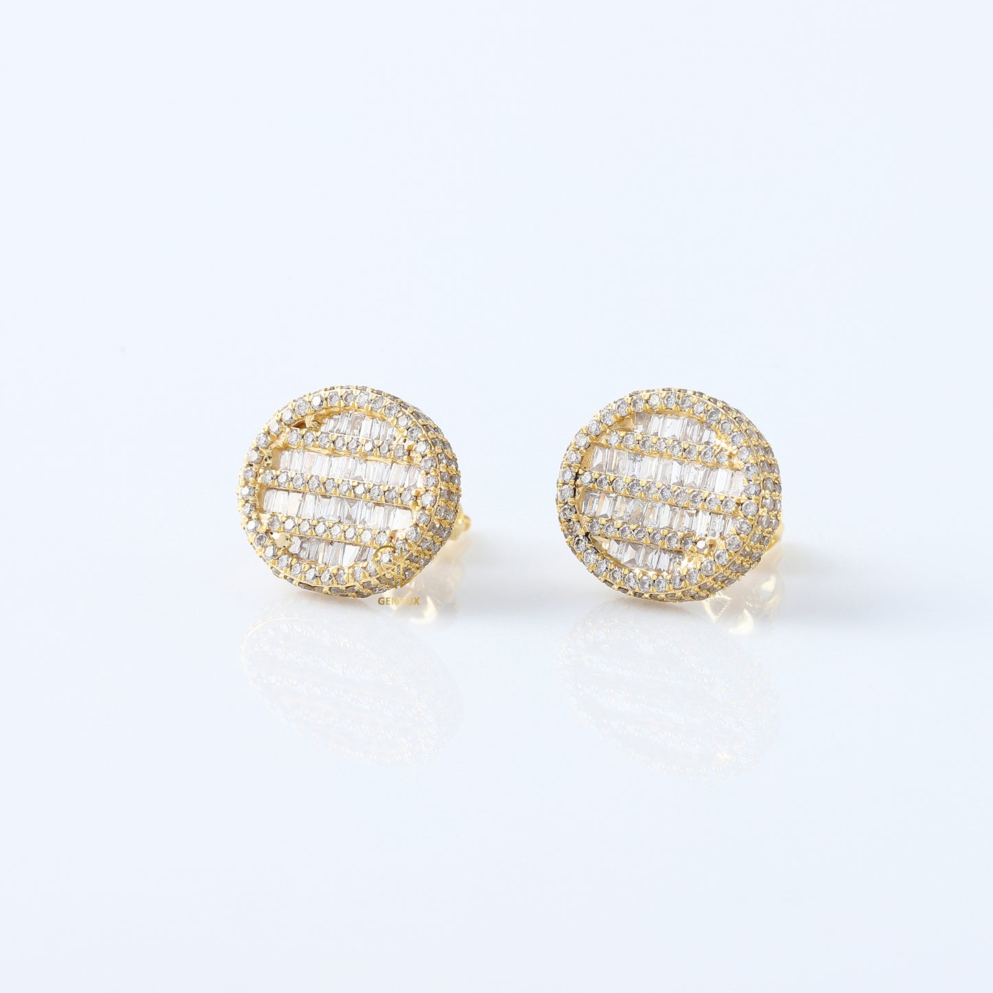 Baguette & Round Cut Lab Grown Yellow Gold Stud Earrings