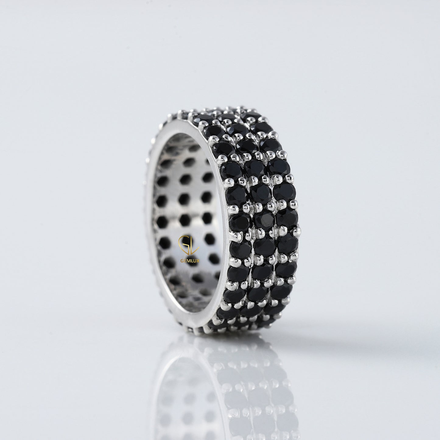 Black Round Cut Moissanite Diamond Three Row Full Eternity Band