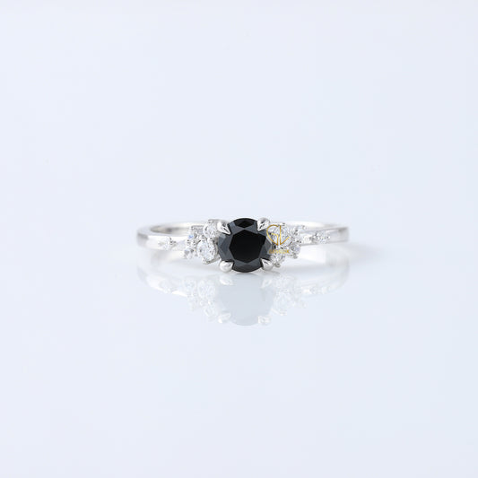 Black Round Cut Natural Diamond Tiny Cluster Ring