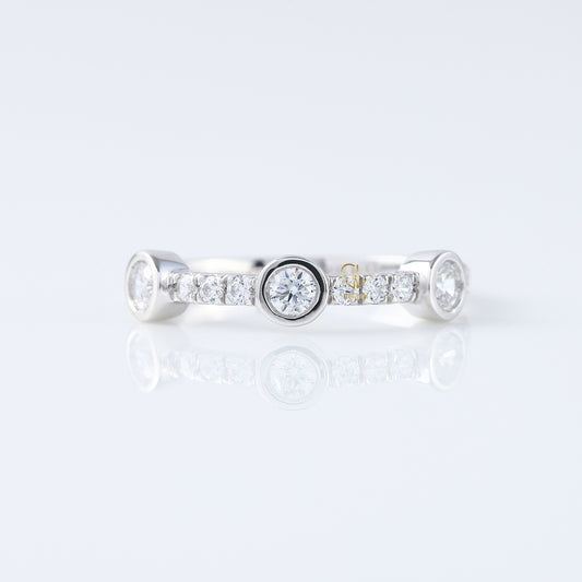 Bubble Style Three Stone Round Moissanite Bezel Set Eternity Band