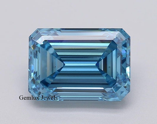 Certified Fancy Vivid Blue Emerald Cut Lab Grown Diamond