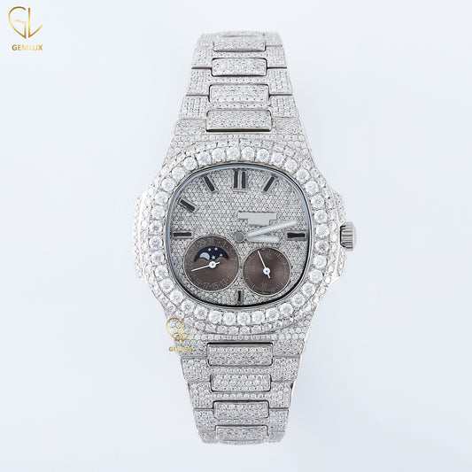 Chronograph Iced Out D VVS Lab Grown Diamond Watch For Men