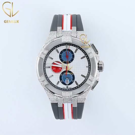 Chronograph Moissanite Diamond Rubber Strap Hip Hop Watch For Men