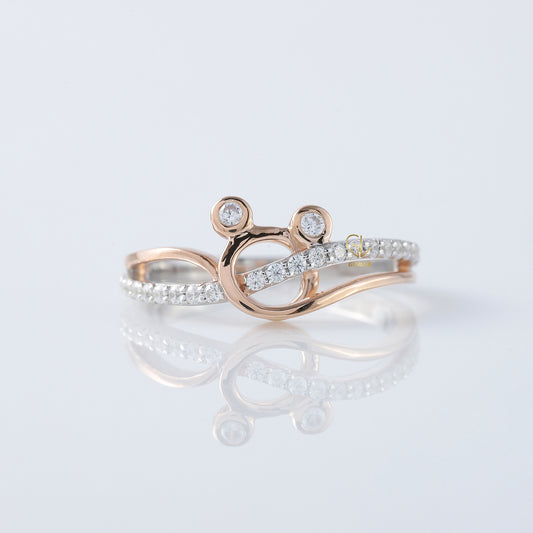 Cross Over Two Tone Minnie Mickey Mouse Face Moissanite Ring
