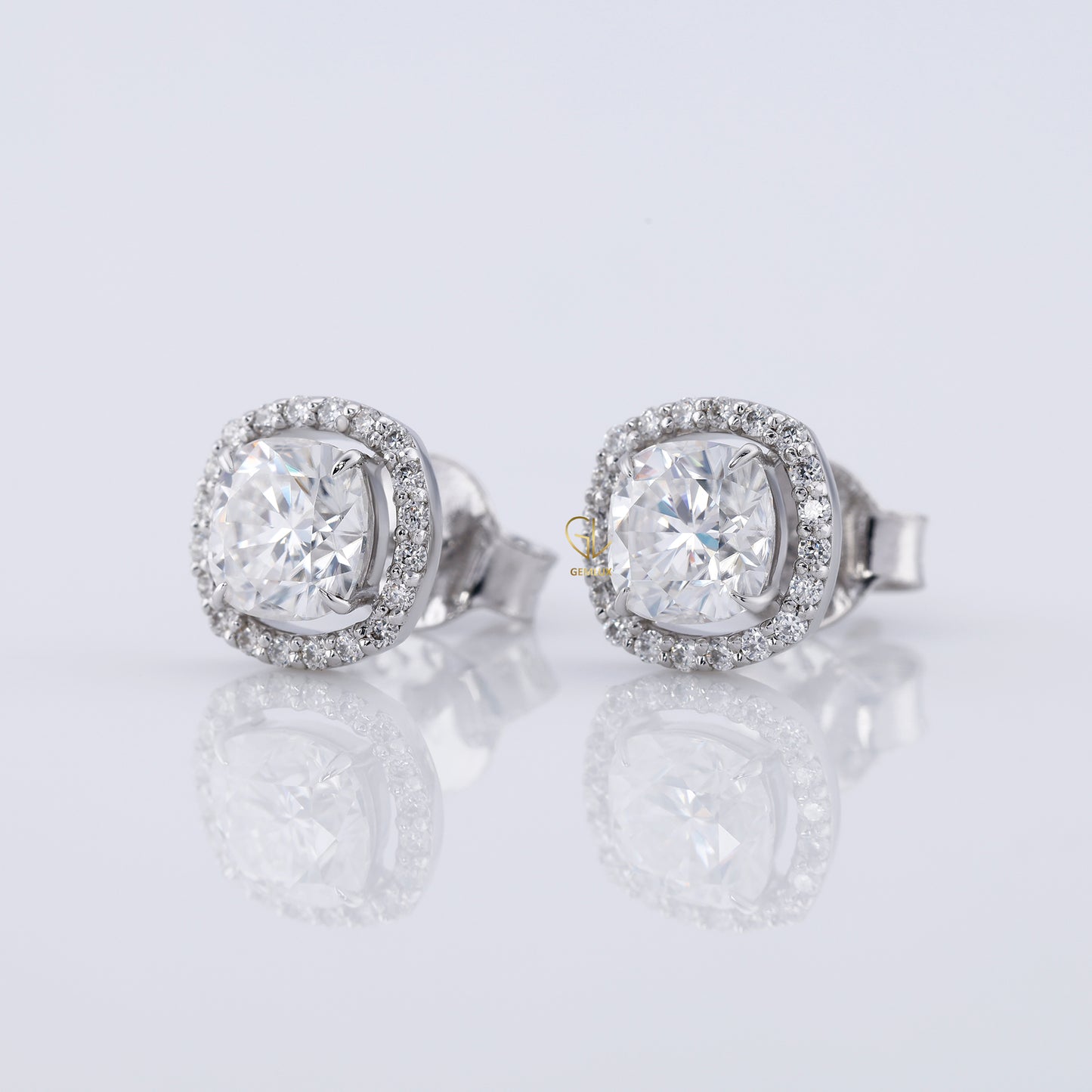 Cushion Cut Lab Grown Diamond Halo Stud Earrings