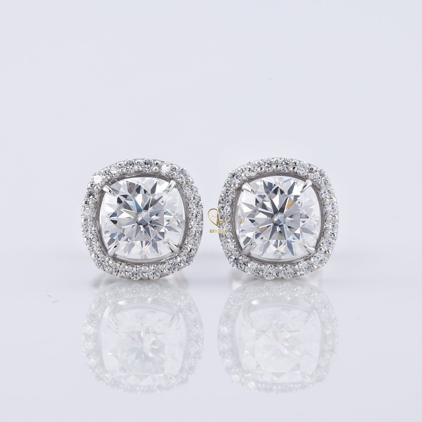 Cushion Cut Lab Grown Diamond Halo Stud Earrings