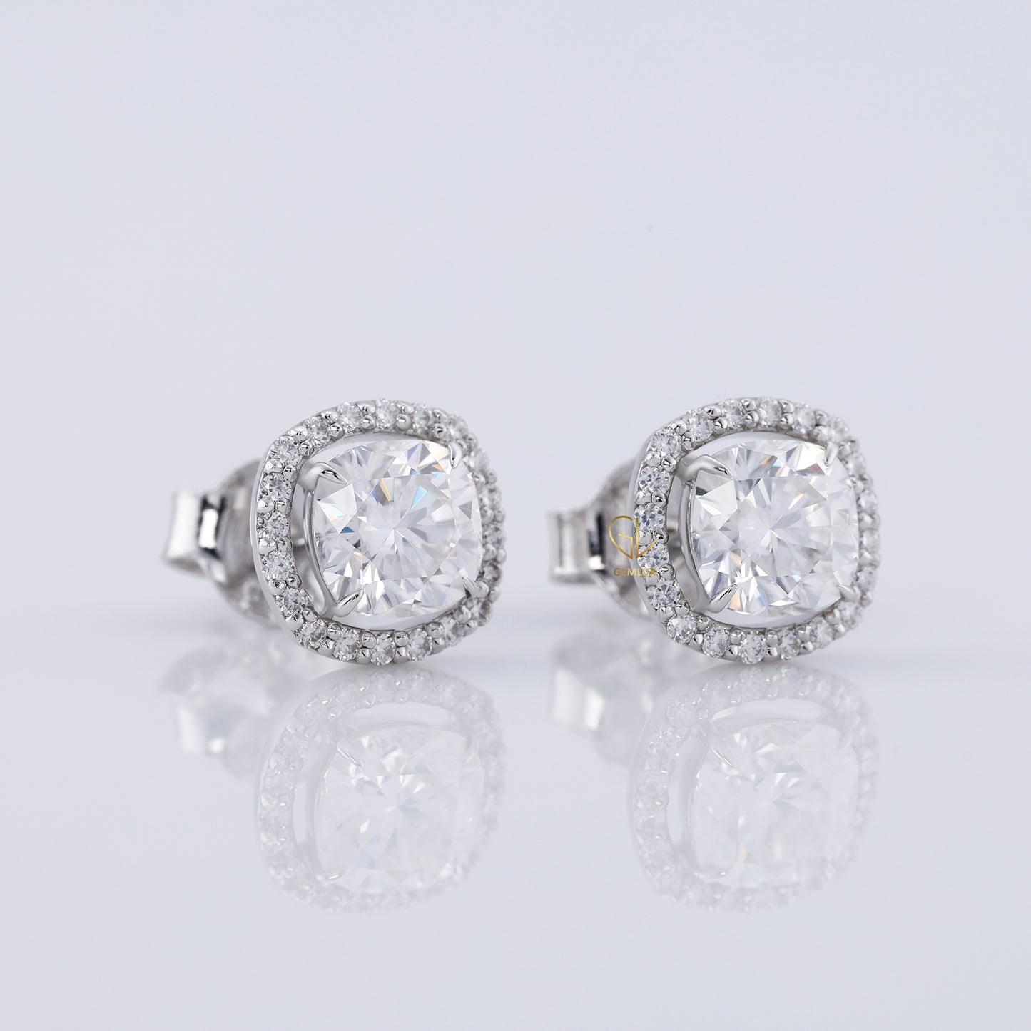 Cushion Cut Lab Grown Diamond Halo Stud Earrings