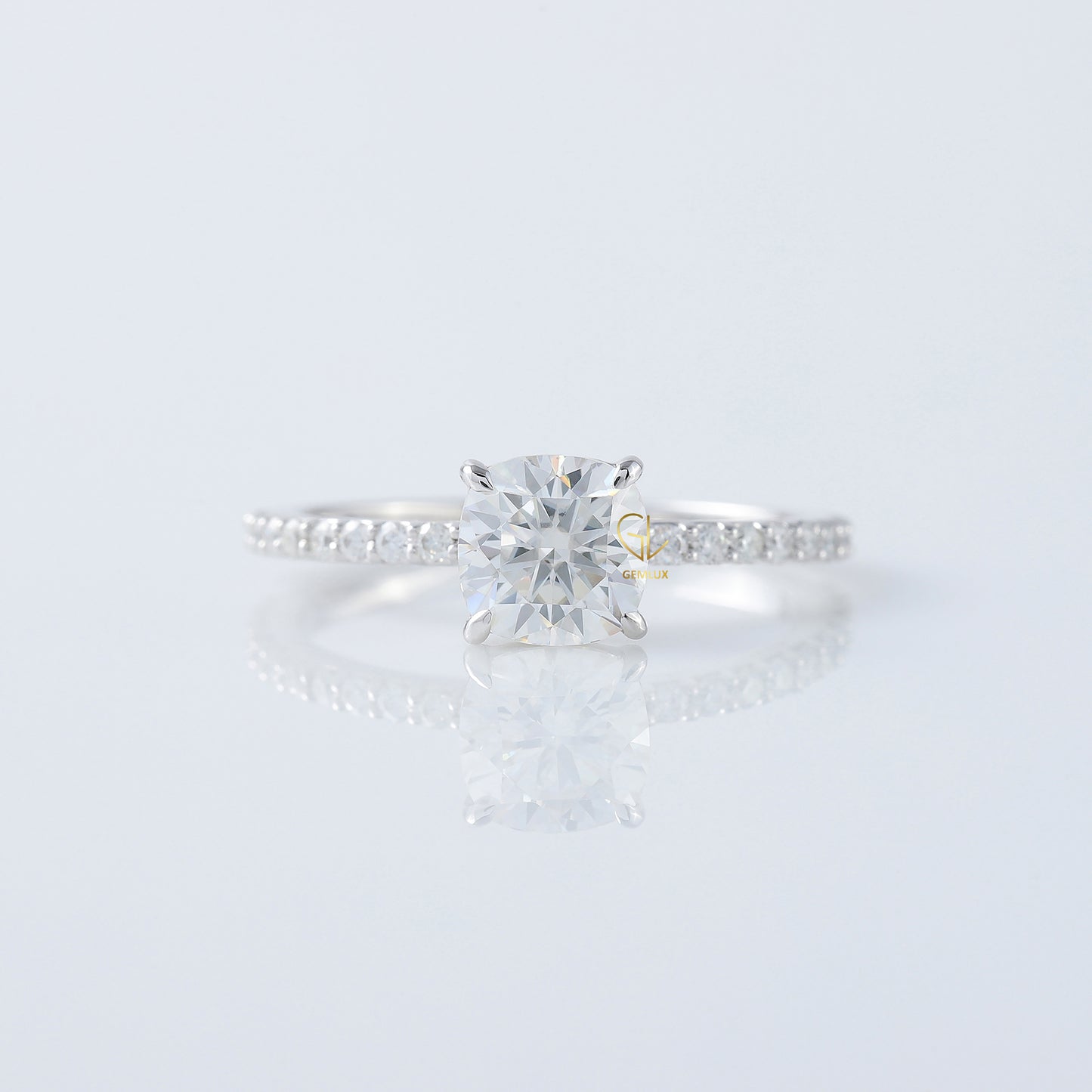 Cushion Cut Moissanite Solitaire With Accent Engagement Ring