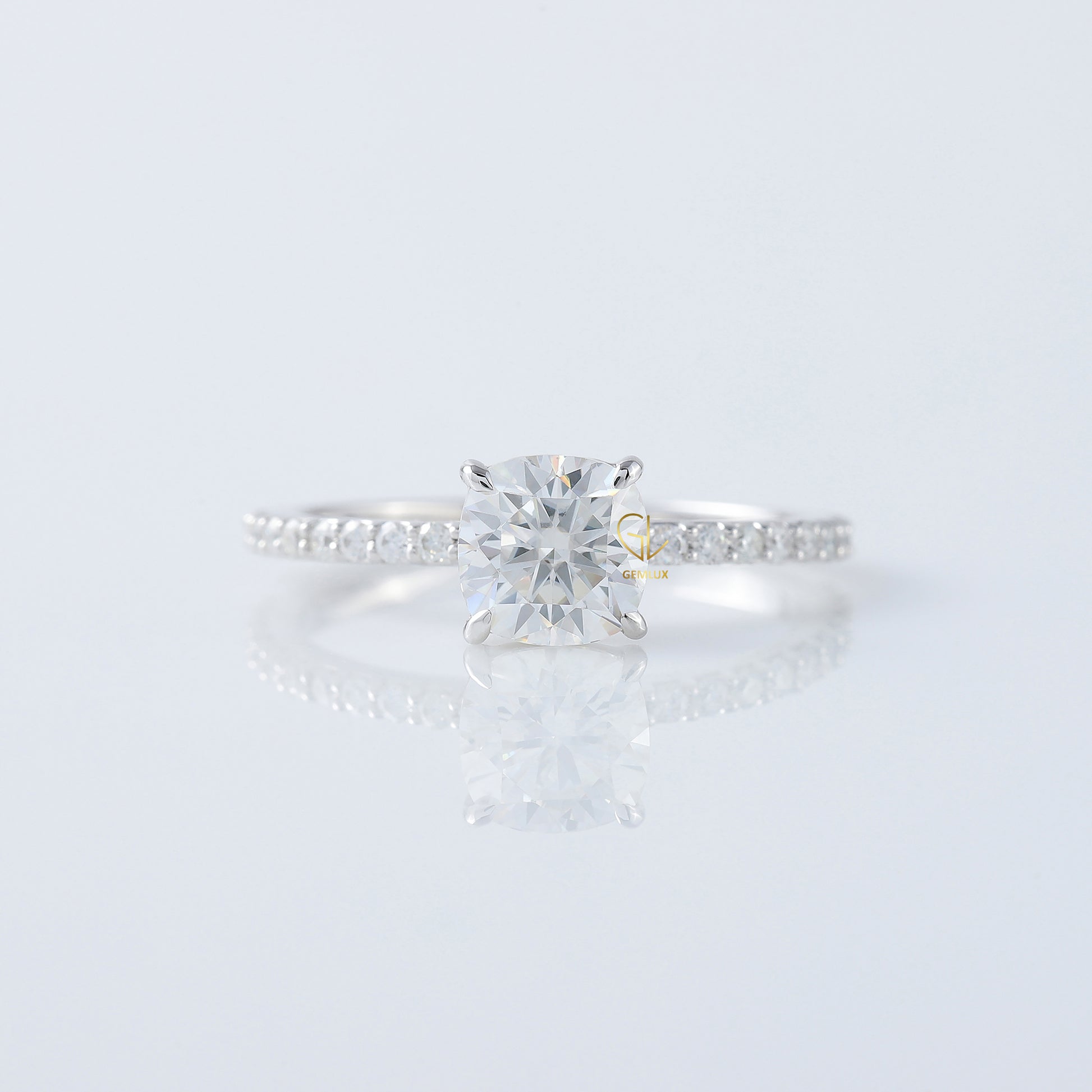 Cushion Cut Moissanite Solitaire With Accent Engagement Ring