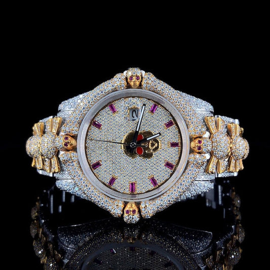 Customised Skull Design VVS Moissanite Diamond Hip Hop Watch For Men