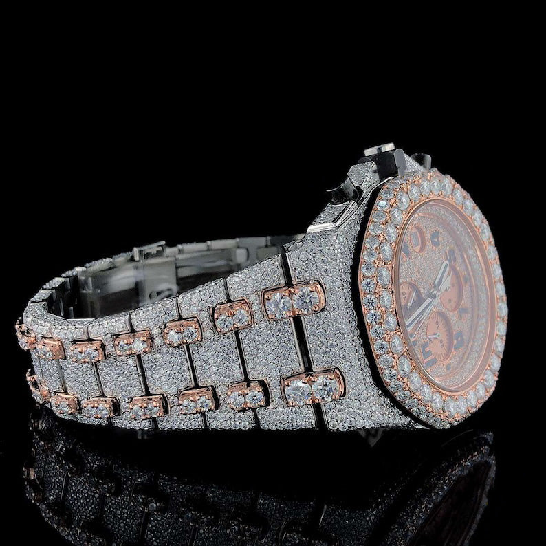 Iced Out Chronograph Rose Gold Pass Diamond Tester Moissanite Hip Hop Watch