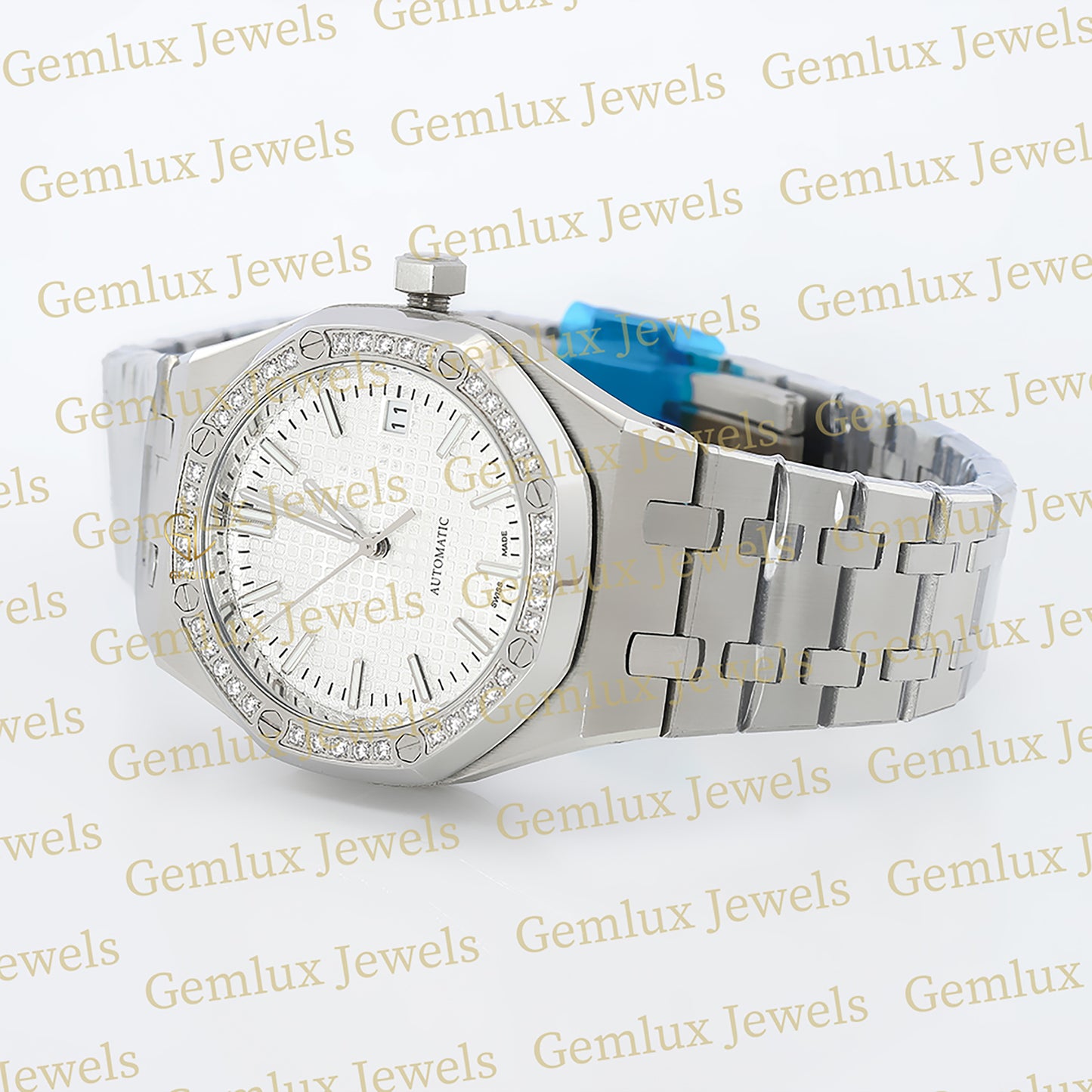 Date Just White Dial Moissanite Diamond Bezel Wrist Watch For Women