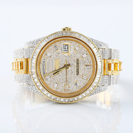 Day Date Yellow Gold Iced Out D VVS Moissanite Hip Hop Watch