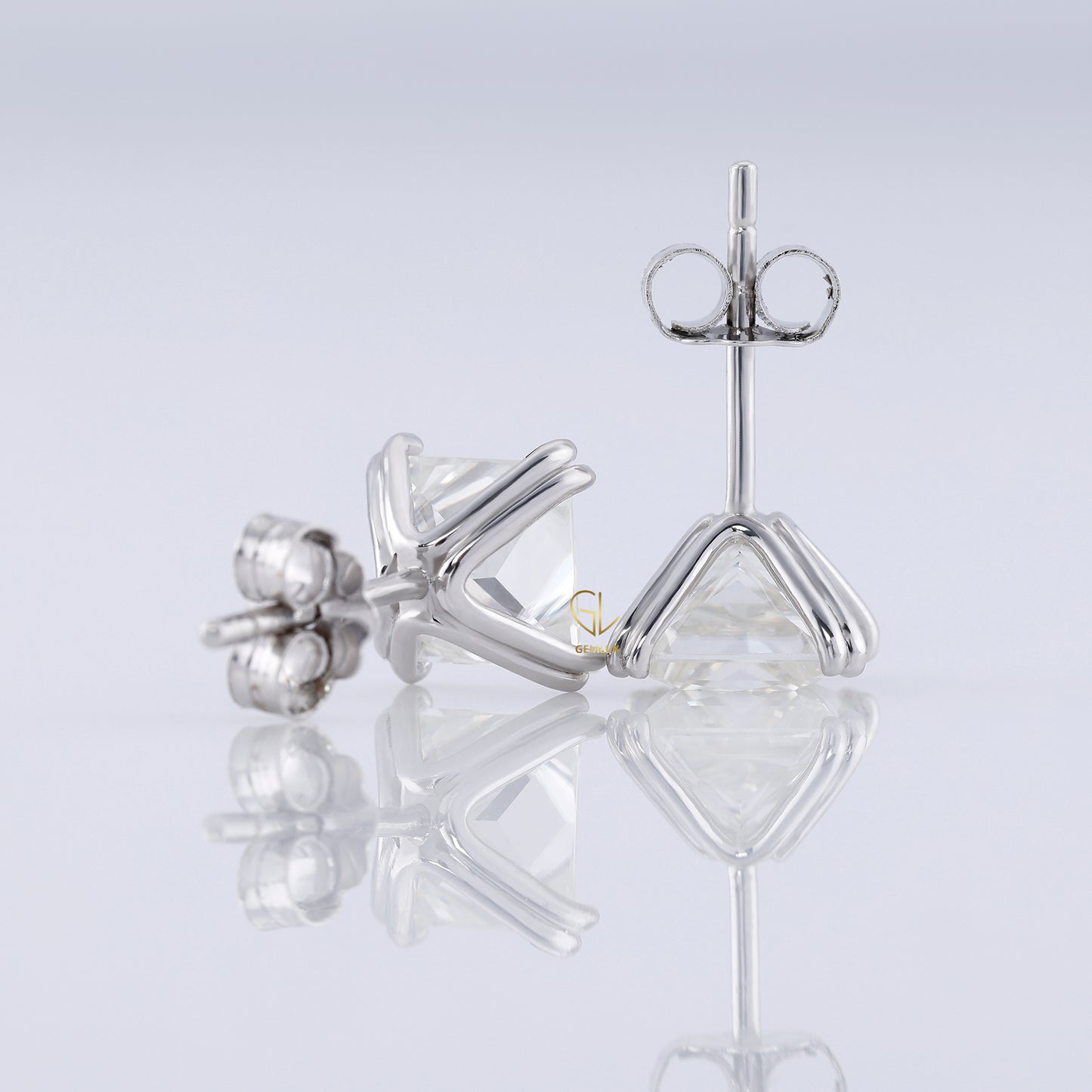 Double Prong Set Princess Sut Lab Grown Stud Earrings
