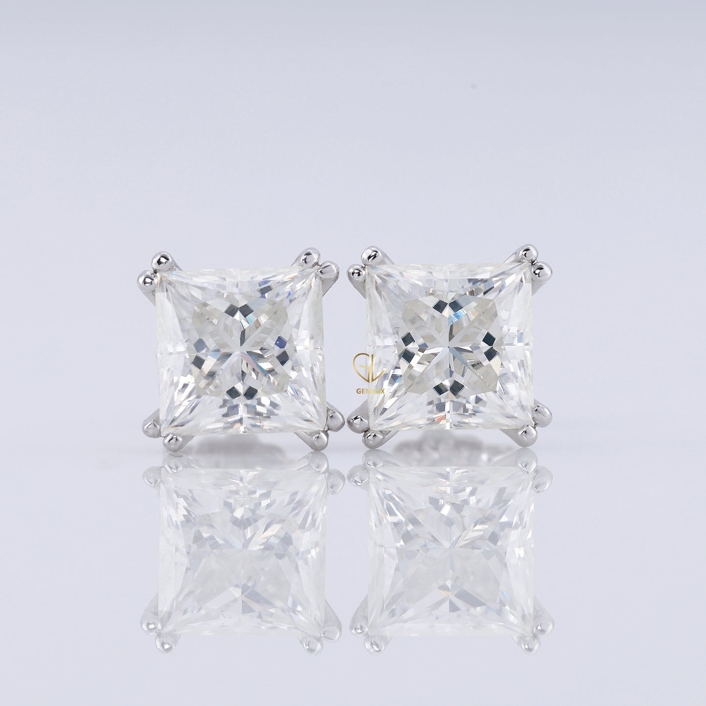 Double Prong Set Princess Sut Lab Grown Stud Earrings
