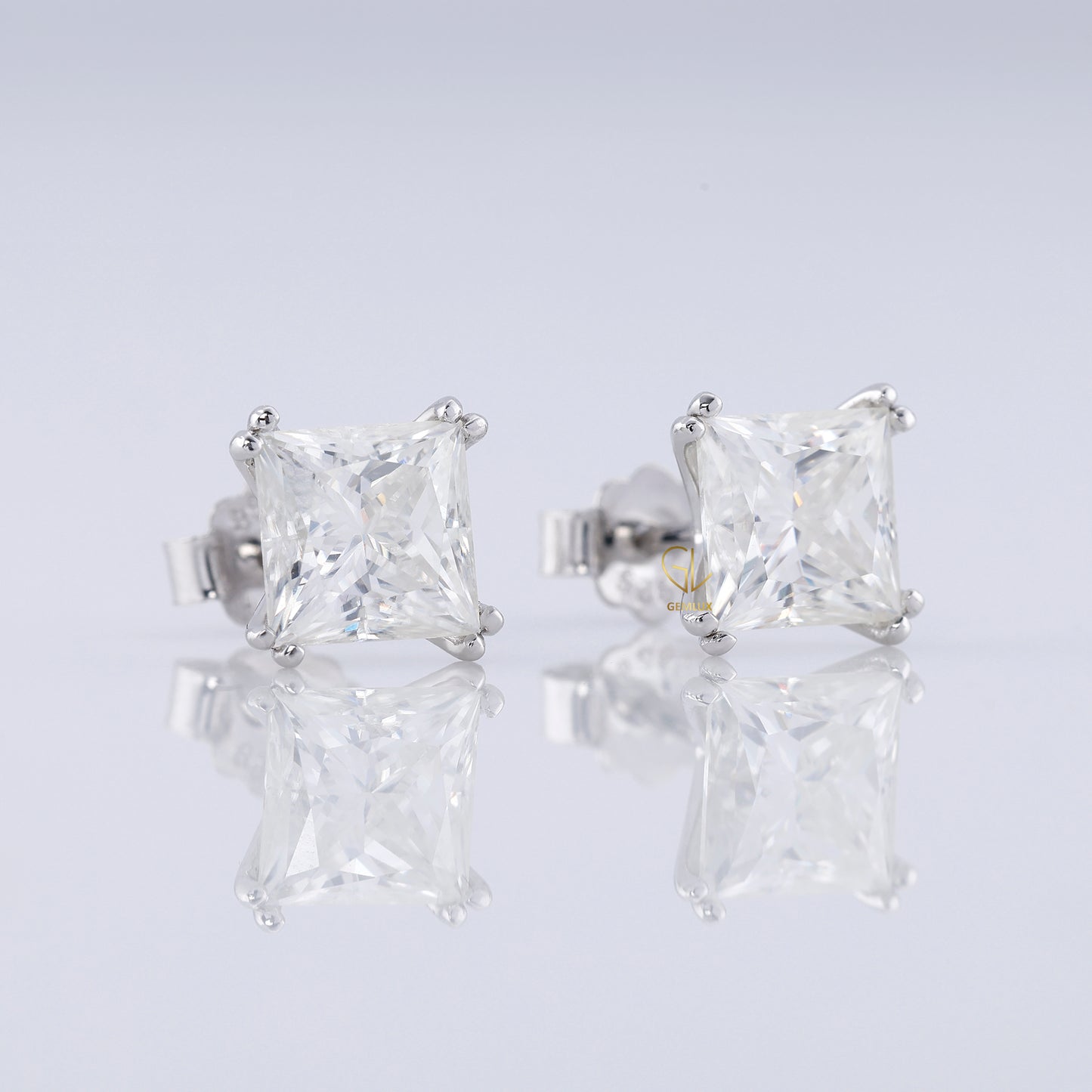 Double Prong Set Princess Sut Lab Grown Stud Earrings