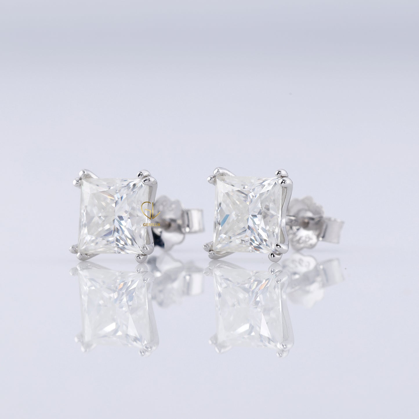 Double Prong Set Princess Sut Lab Grown Stud Earrings