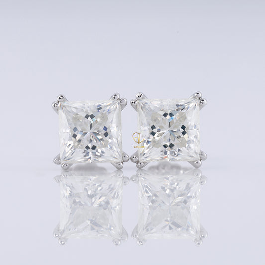 Double Prong Set Princess Cut Moissanite Stud Earrings