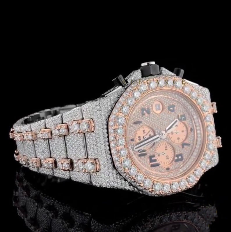 Iced Out Chronograph Rose Gold Pass Diamond Tester Moissanite Hip Hop Watch