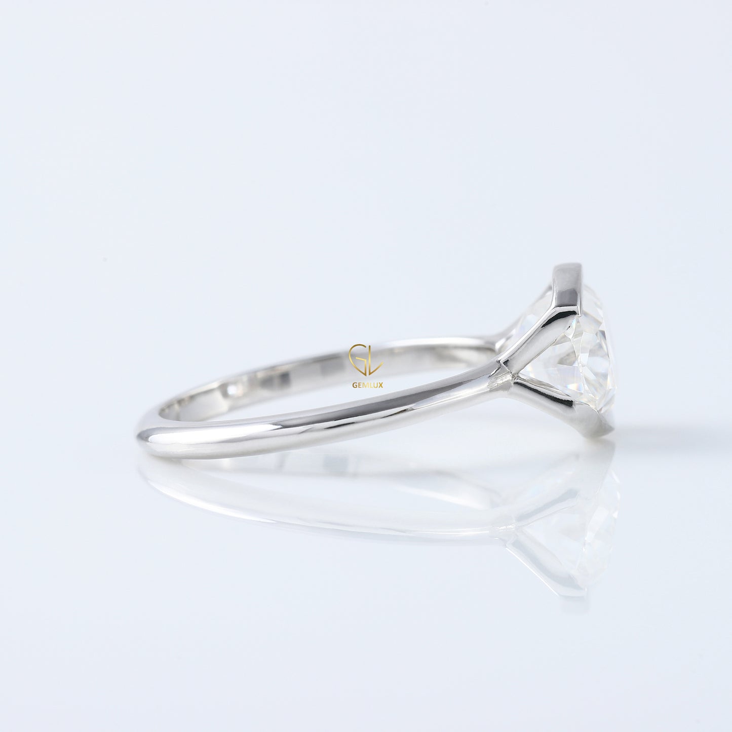 East West Oval Lab Grown Diamond Solitaire Ring - Half Bezel