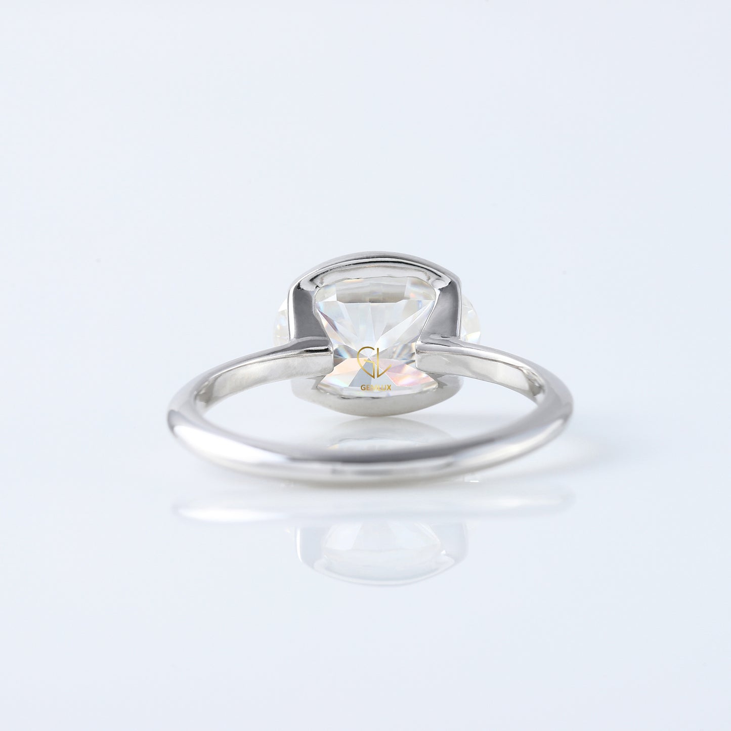 East West Oval Lab Grown Diamond Solitaire Ring - Half Bezel